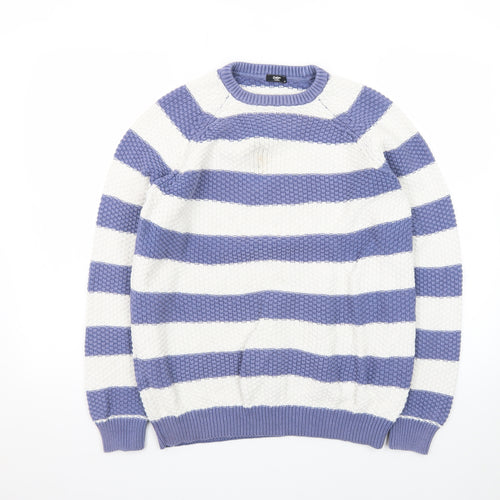 Cotton Traders Women Blue White Stripe Chunky Knit Jumper M