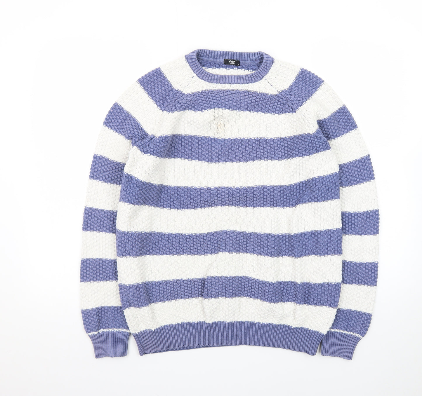 Cotton Traders Women Blue White Stripe Chunky Knit Jumper M