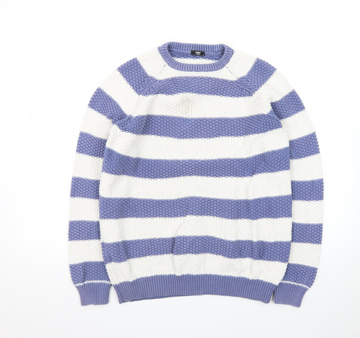 Cotton Traders Women Blue White Stripe Chunky Knit Jumper M