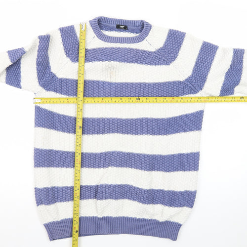 Cotton Traders Women Blue White Stripe Chunky Knit Jumper M