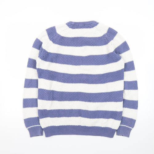 Cotton Traders Women Blue White Stripe Chunky Knit Jumper M