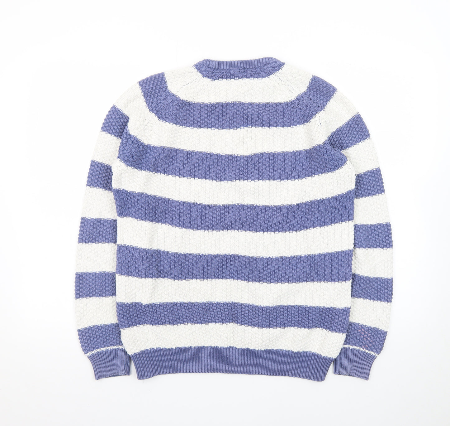 Cotton Traders Women Blue White Stripe Chunky Knit Jumper M