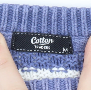 Cotton Traders Women Blue White Stripe Chunky Knit Jumper M