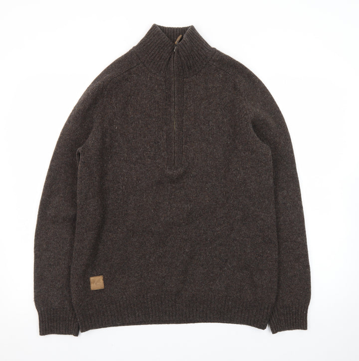 John Rocha Men’s Brown Wool Cashmere Half Zip Jumper Size M
