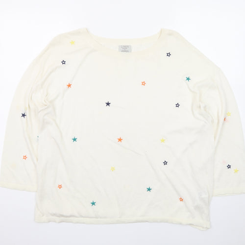 Monsoon Women Cream Linen Blend Star Embroidered Jumper L