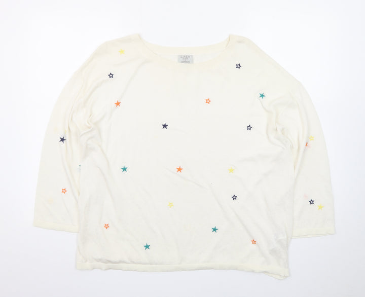 Monsoon Women Cream Linen Blend Star Embroidered Jumper L