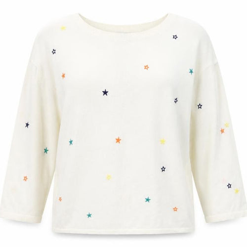 Monsoon Women Cream Linen Blend Star Embroidered Jumper L