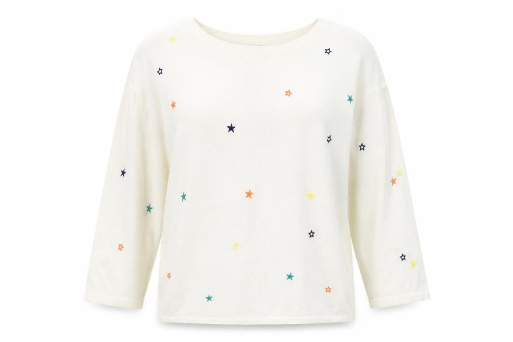 Monsoon Women Cream Linen Blend Star Embroidered Jumper L