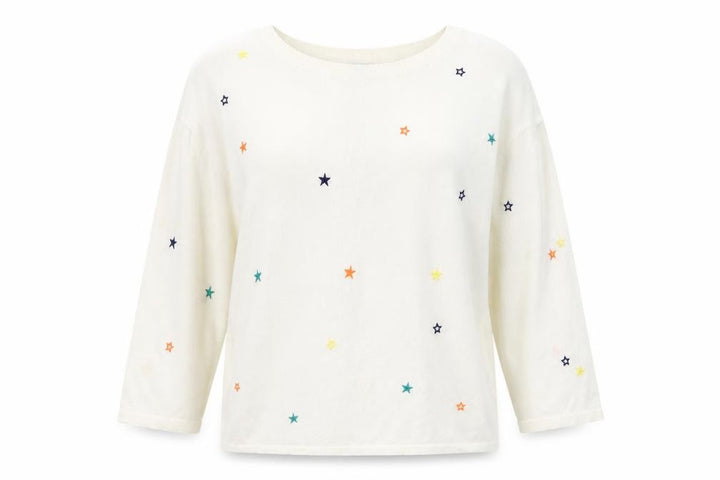 Monsoon Women Cream Linen Blend Star Embroidered Jumper L