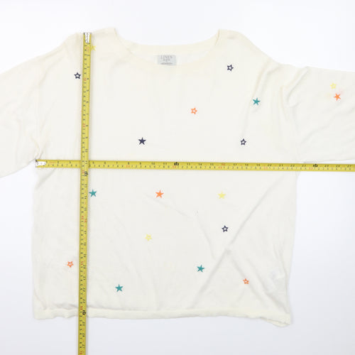 Monsoon Women Cream Linen Blend Star Embroidered Jumper L
