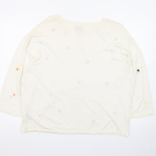 Monsoon Women Cream Linen Blend Star Embroidered Jumper L