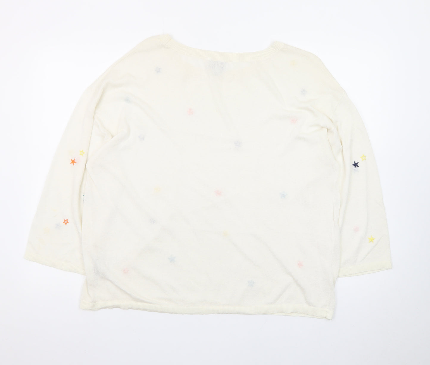Monsoon Women Cream Linen Blend Star Embroidered Jumper L