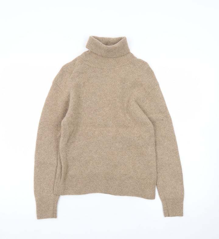 UNIQLO Women's Beige Roll Neck Wool Jumper Size S