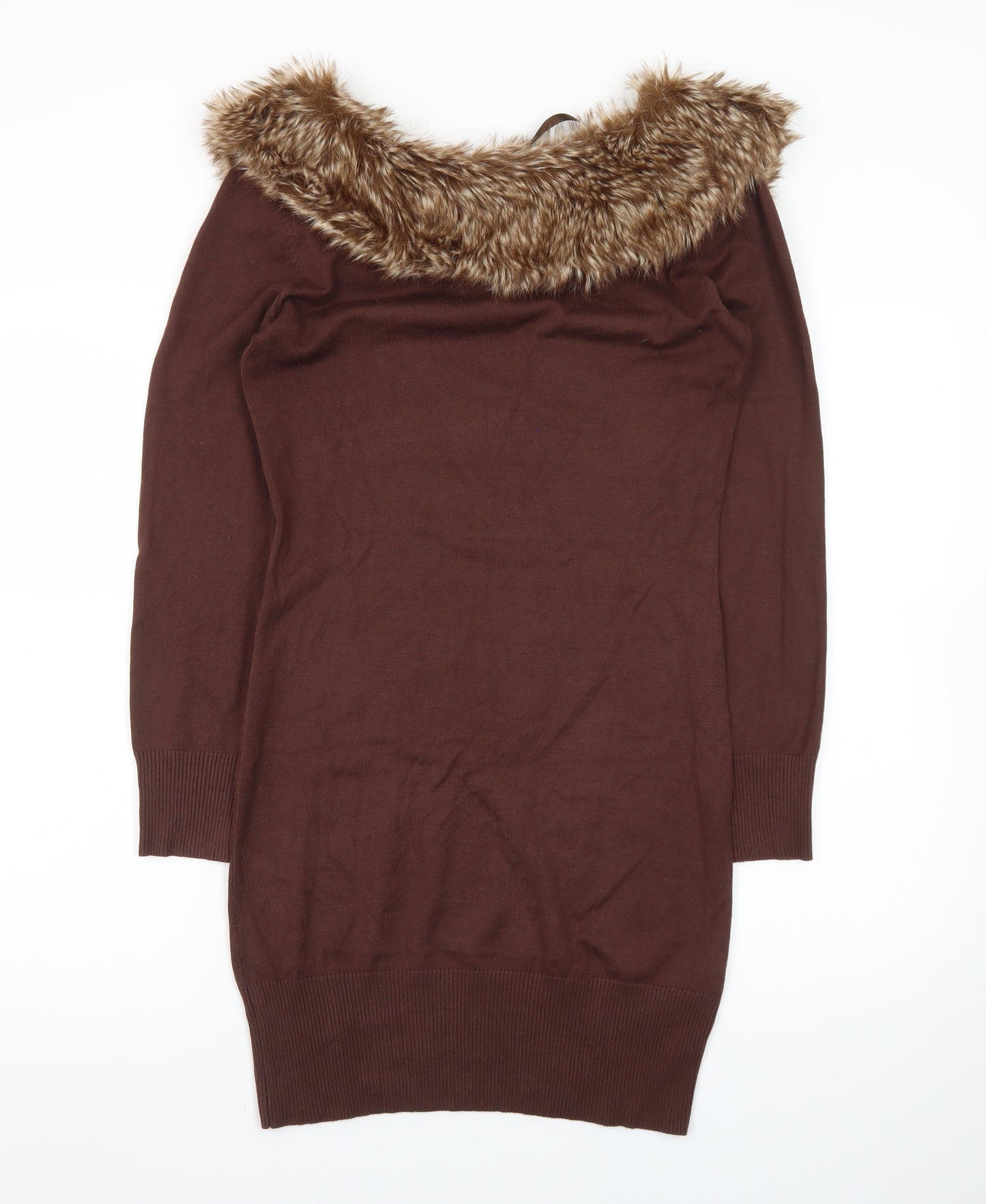 Melrose Women Brown Size 12 Fur Trim Knit Bodycon Dress