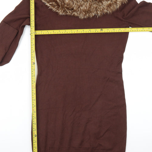 Melrose Women Brown Size 12 Fur Trim Knit Bodycon Dress