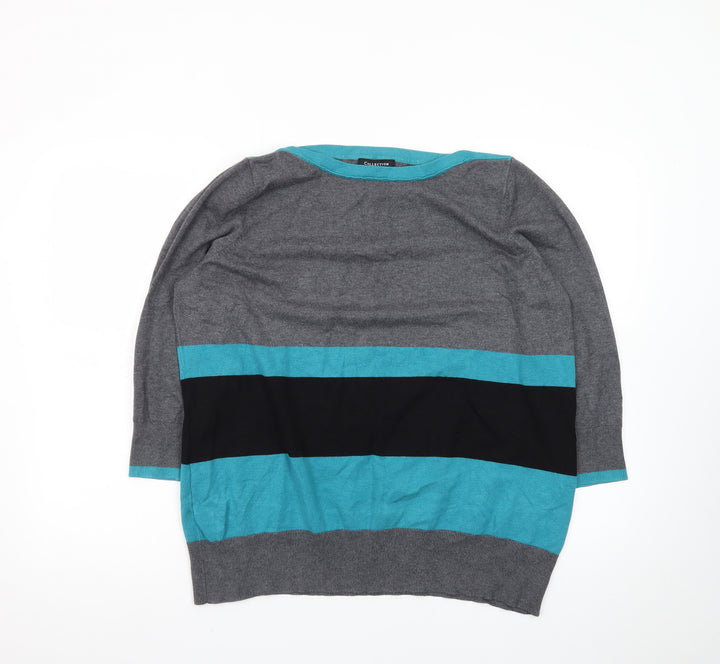 Debenhams Collection Women Grey Blue Striped Pullover Jumper Size 20