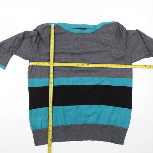 Debenhams Collection Women Grey Blue Striped Pullover Jumper Size 20