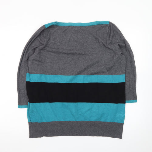 Debenhams Collection Women Grey Blue Striped Pullover Jumper Size 20