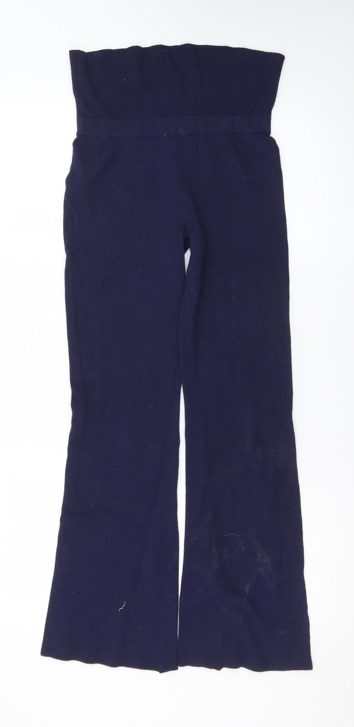 H&M Womens Blue Knit Flared High Waist Stretch Trousers XS