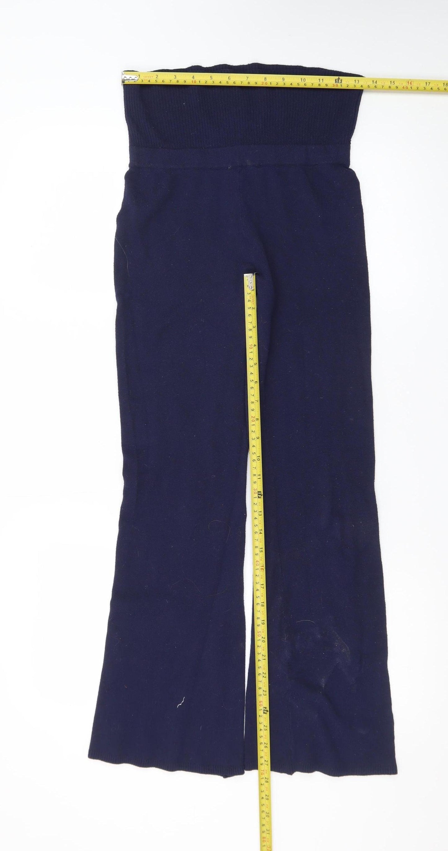 H&M Womens Blue Knit Flared High Waist Stretch Trousers XS
