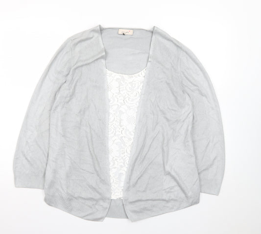 Marks and Spencer Women Grey Knit Long Sleeve Open Cardigan Size 14