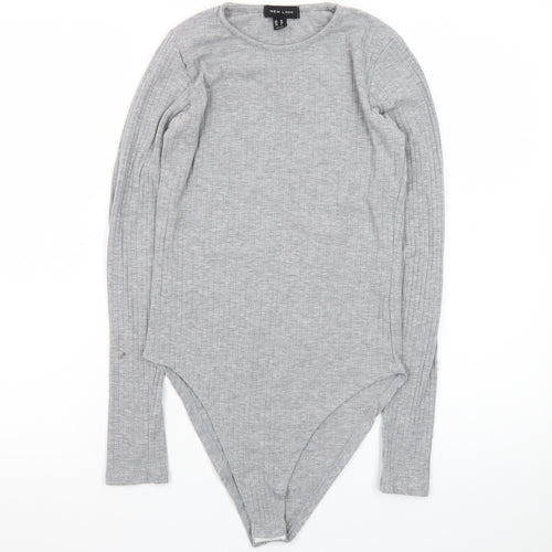 New Look Women's Grey Long Sleeve Ribbed Bodysuit Size 10