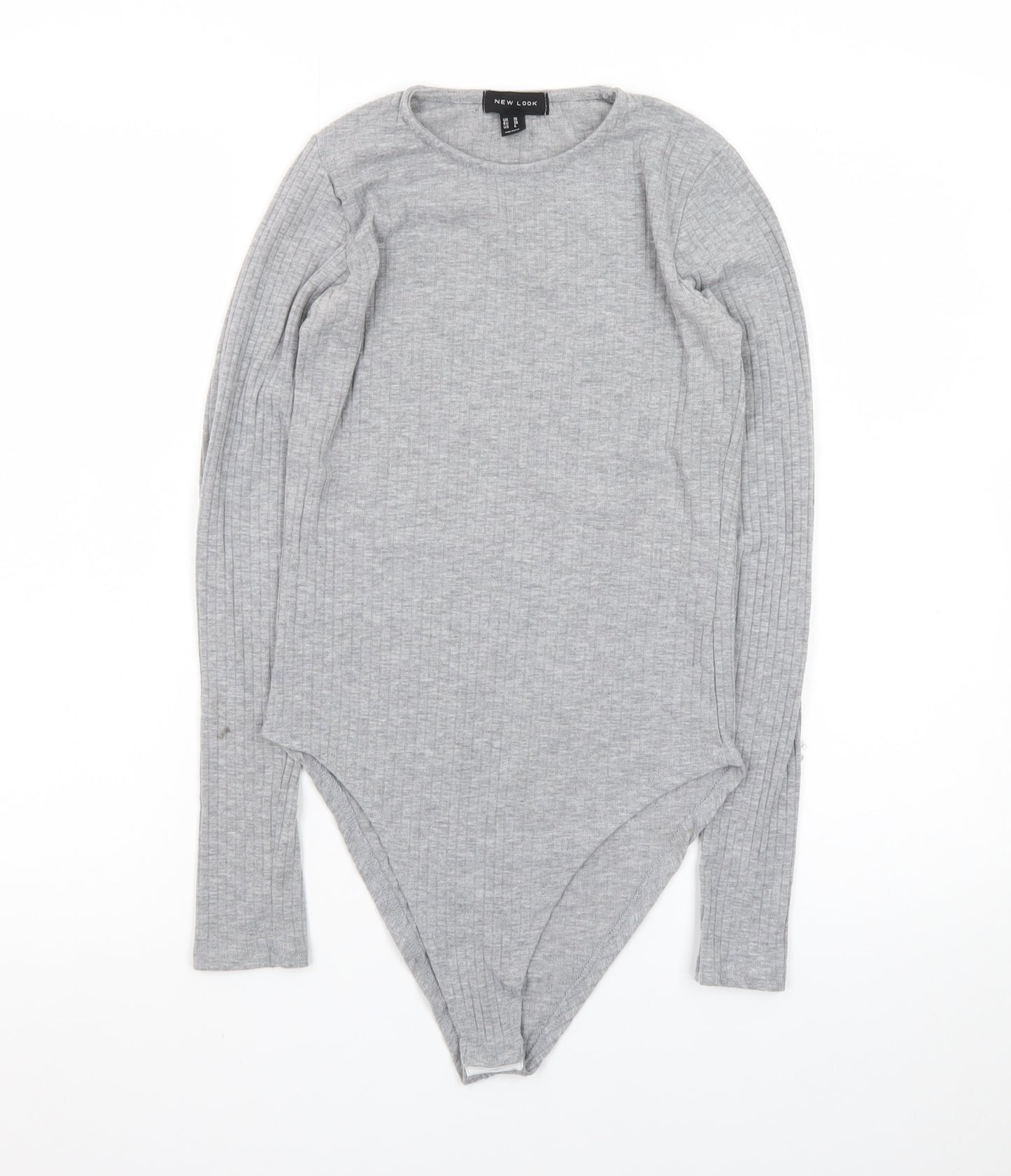 New Look Women's Grey Long Sleeve Ribbed Bodysuit Size 10