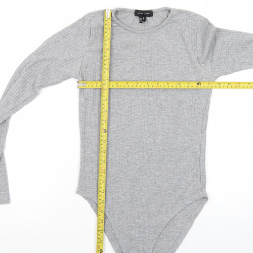 New Look Women's Grey Long Sleeve Ribbed Bodysuit Size 10