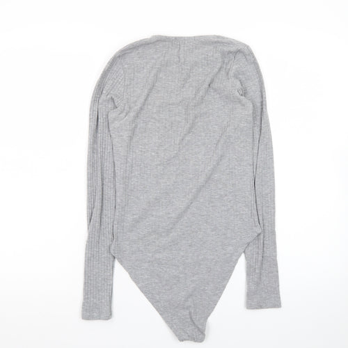 New Look Women's Grey Long Sleeve Ribbed Bodysuit Size 10