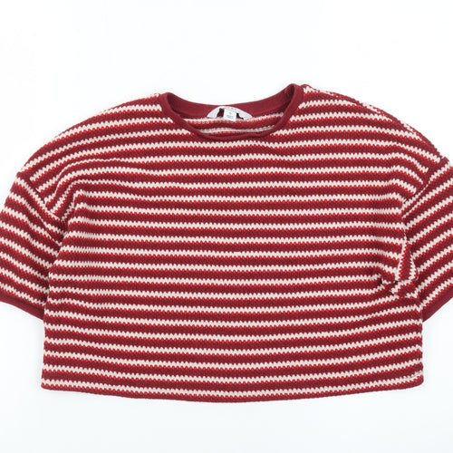 Next Women Red Striped Knit Short Sleeve Crew Neck Jumper S