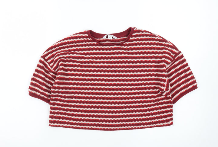 Next Women Red Striped Knit Short Sleeve Crew Neck Jumper S