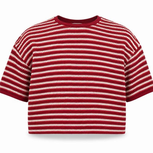 Next Women Red Striped Knit Short Sleeve Crew Neck Jumper S