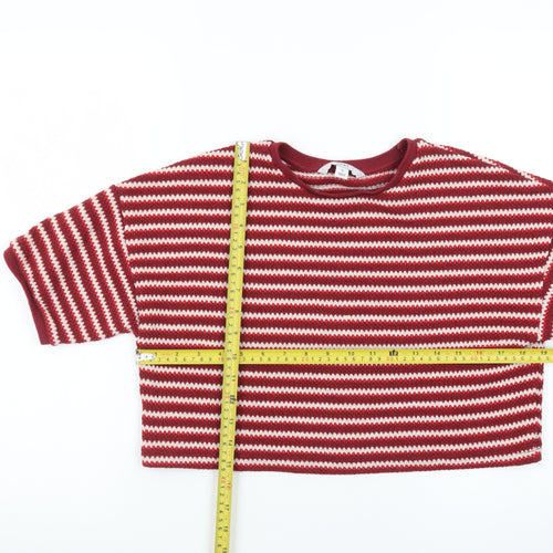 Next Women Red Striped Knit Short Sleeve Crew Neck Jumper S