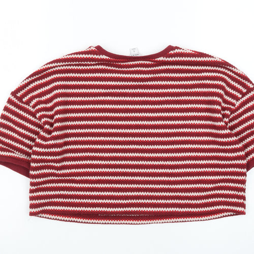 Next Women Red Striped Knit Short Sleeve Crew Neck Jumper S