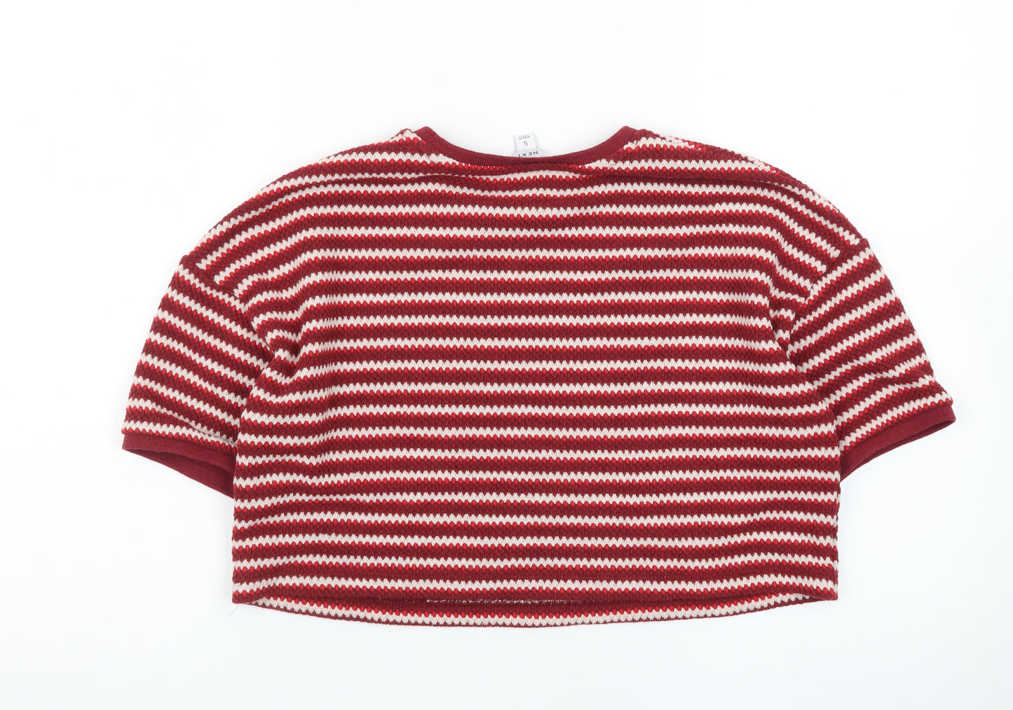 Next Women Red Striped Knit Short Sleeve Crew Neck Jumper S