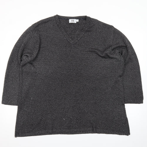 B·B Design Jytte Meilvang Women's Grey L V-Neck Knit Pullover Jumper