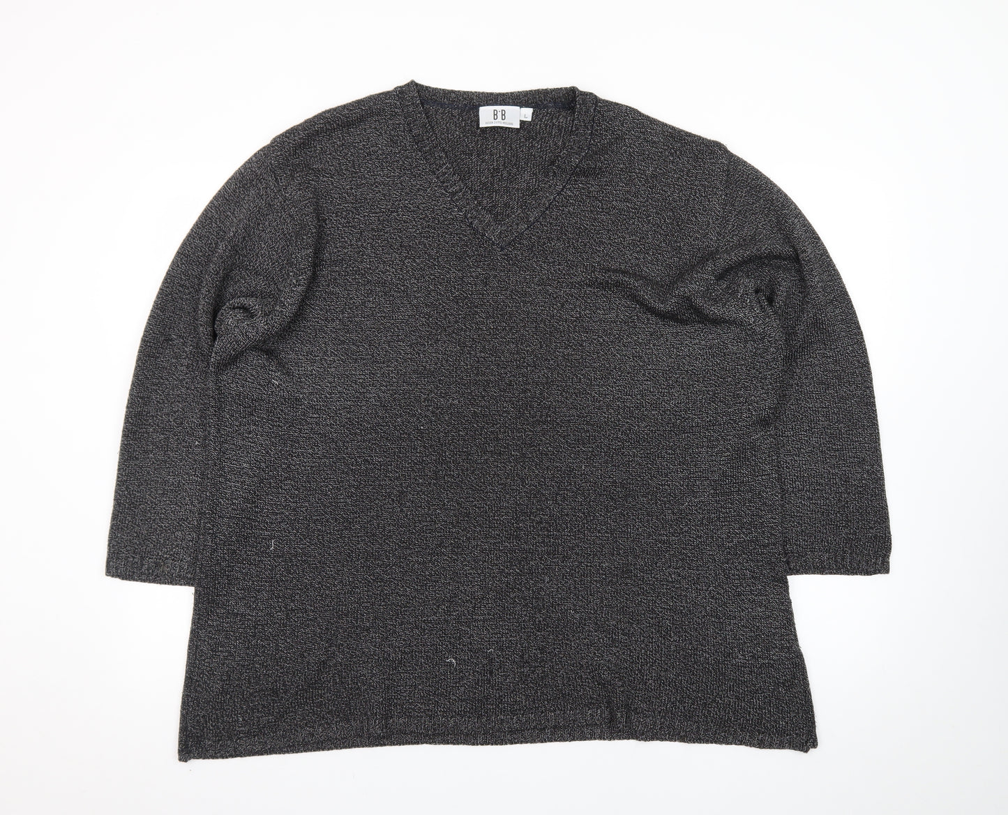 B·B Design Jytte Meilvang Women's Grey L V-Neck Knit Pullover Jumper