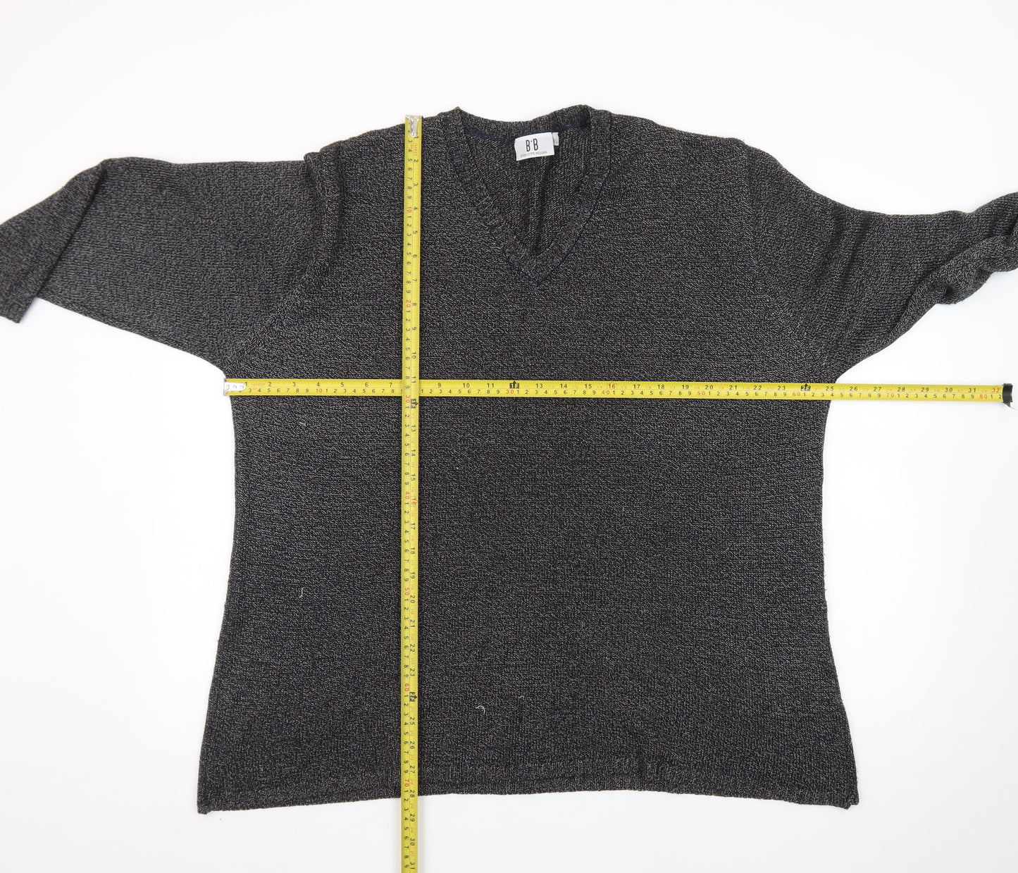 B·B Design Jytte Meilvang Women's Grey L V-Neck Knit Pullover Jumper