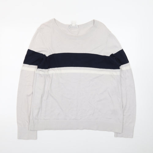 The White Company Women’s Grey & Navy Crew Neck Jumper Size 16 Cotton Blend