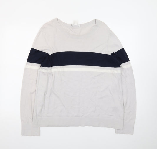 The White Company Women’s Grey & Navy Crew Neck Jumper Size 16 Cotton Blend