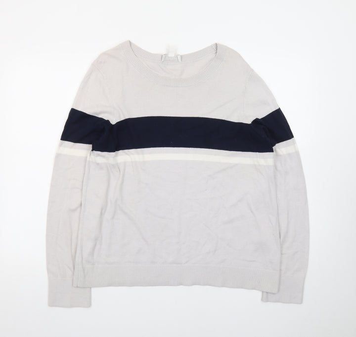 The White Company Women’s Grey & Navy Crew Neck Jumper Size 16 Cotton Blend