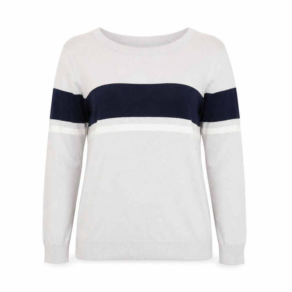 The White Company Women’s Grey & Navy Crew Neck Jumper Size 16 Cotton Blend