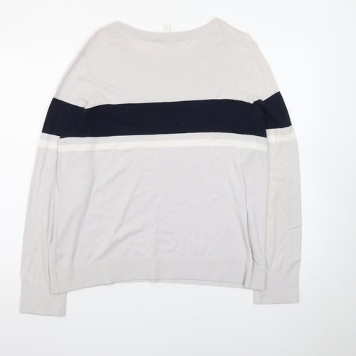 The White Company Women’s Grey & Navy Crew Neck Jumper Size 16 Cotton Blend