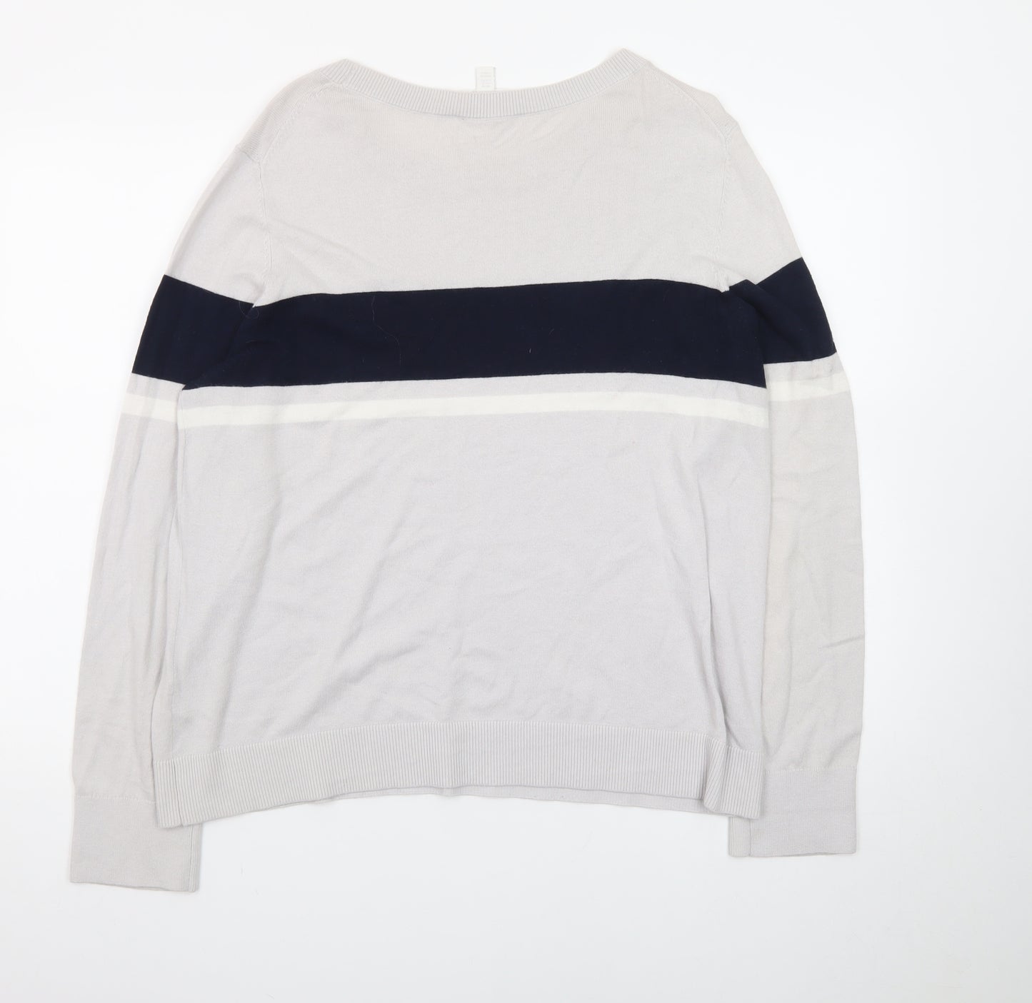 The White Company Women’s Grey & Navy Crew Neck Jumper Size 16 Cotton Blend