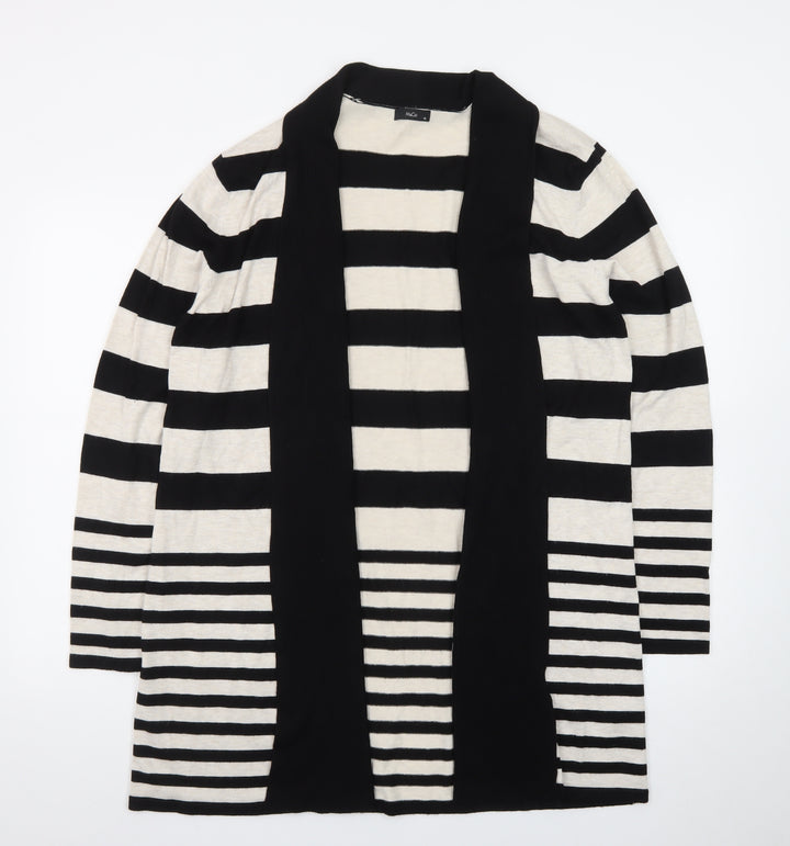 M&Co Women’s Beige Black Striped Open Long Cardigan Size 18