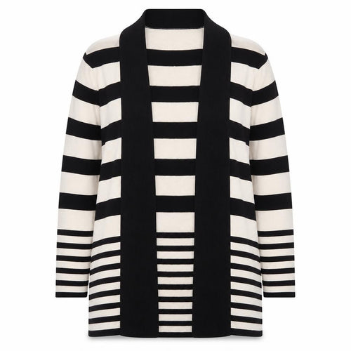 M&Co Women’s Beige Black Striped Open Long Cardigan Size 18