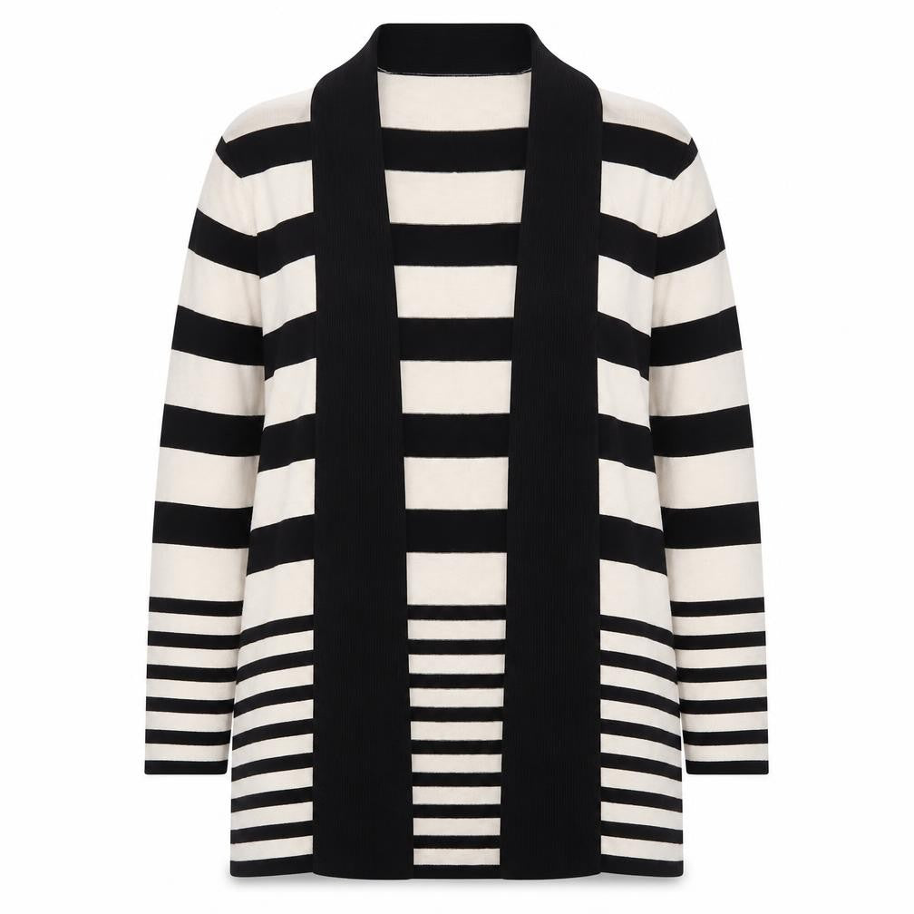 M&Co Women’s Beige Black Striped Open Long Cardigan Size 18