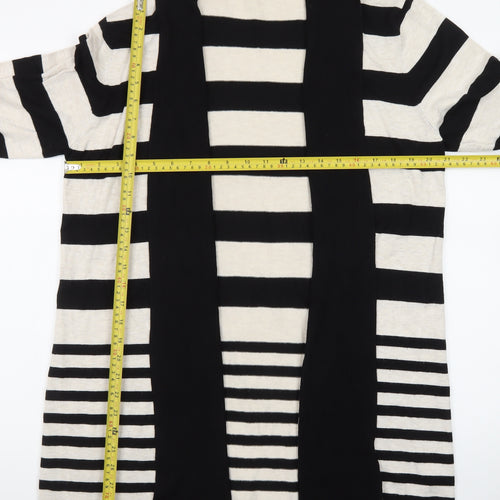 M&Co Women’s Beige Black Striped Open Long Cardigan Size 18