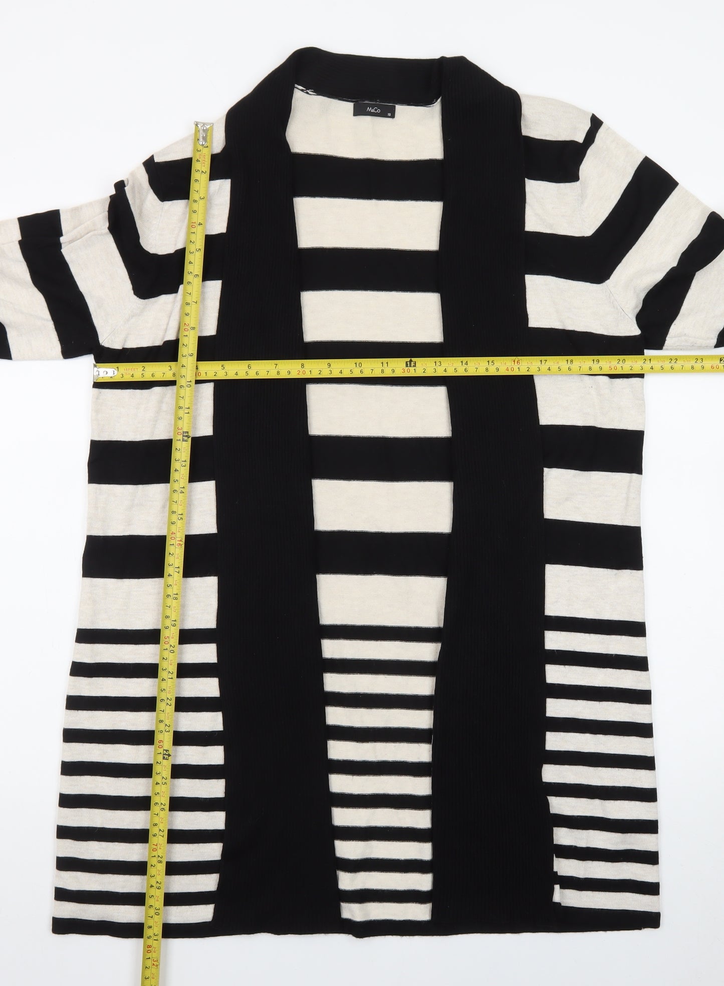 M&Co Women’s Beige Black Striped Open Long Cardigan Size 18