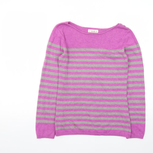 Seasalt Women’s Purple Striped Cotton Boat Neck Jumper Size 8